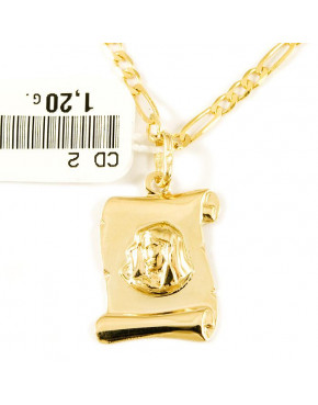 Medalik złoty Matka Boska + złoty łańcuszek figaro pr. 585 ZŁ4