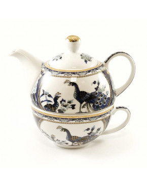 Dzbanek z filiżanką - Tea for one - porcelana japońska Pawie niebieskie