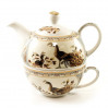 Dzbanek z filiżanką - Tea for one - porcelana japońska Pawie beżowe