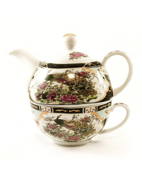 Dzbanek z filiżanką - Tea for one - porcelana japońska Pawie czarne