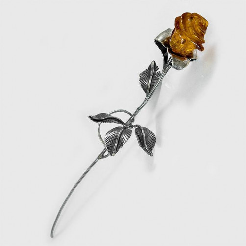Róża srebrna z bursztynem 103/OP
