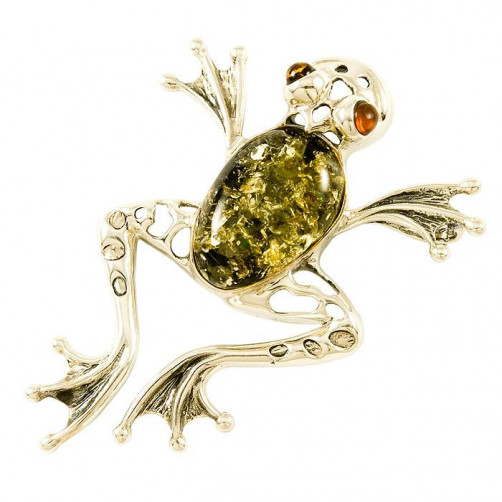 Wisiorek srebrny żaba z bursztynem WIS18