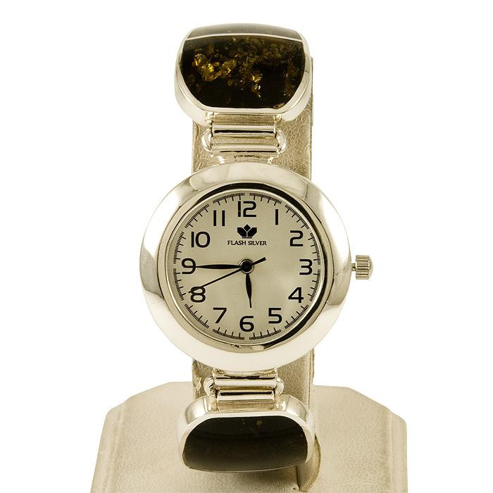 Zegarek srebrny damski z bursztynem + opcja grawer Perfect 98