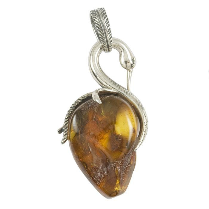 Wisiorek srebrny łabędź z bursztynem WIS21