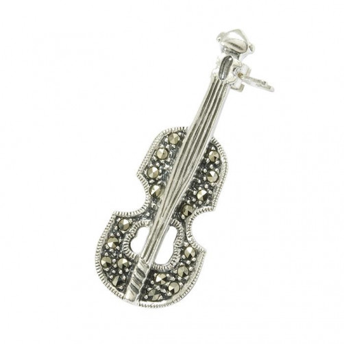 Broszka srebrna skrzypce z markazytami BRO10