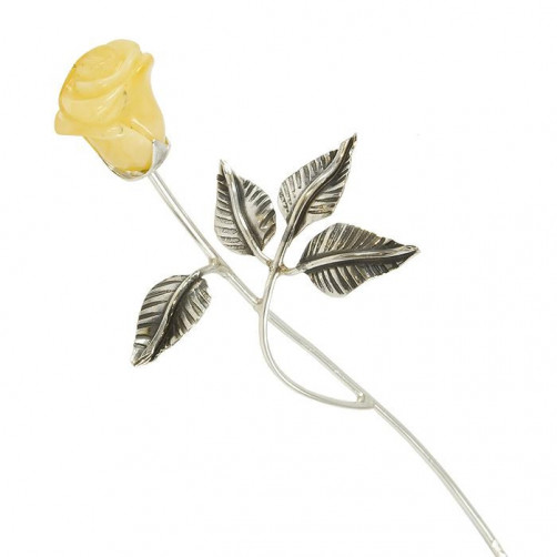 Róża srebrna z bursztynem 82/OP