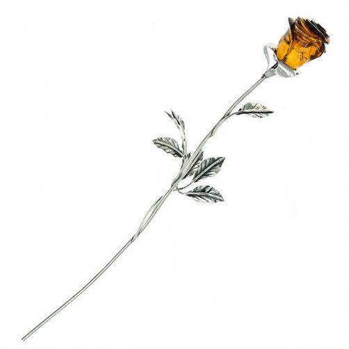 Róża srebrna z brązowym bursztynem ROZ1