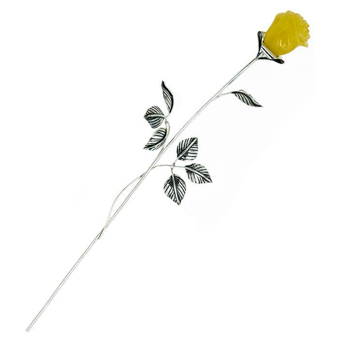 Róża srebrna z żółtym bursztynem RÓŻ2