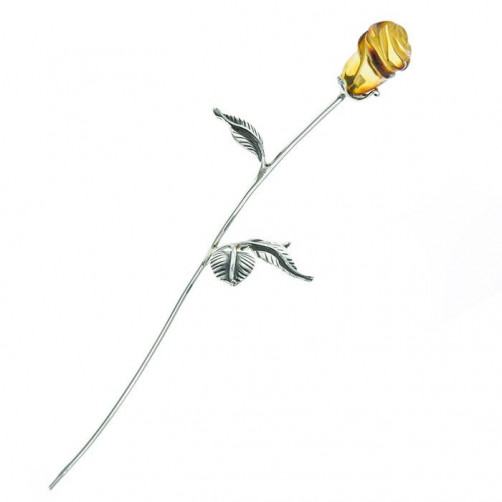 Róża srebrna z brązowym bursztynem ROZ7