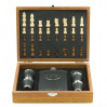 Zestaw piersiówka, kieliszki, lejek i szachy - drewniana kaseta 6-4507
