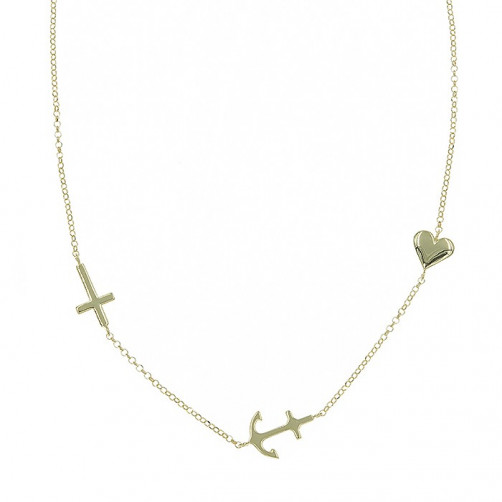 Łańcuszek srebrny (pozłacany) kotwica, krzyżyk i serce ŁAN95