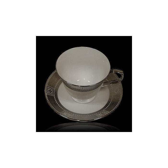 Komplet 6 filiżanek z talerzykami srebrny