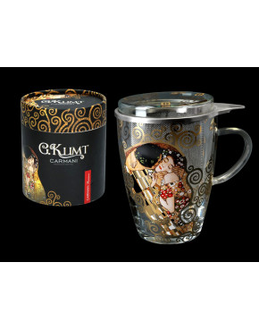 Kubek szklany z zaparzaczem i przykrywką - G. Klimt. Pocałunek (CARMANI)