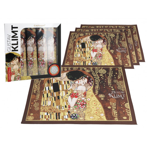 Kpl. 4 podkładek na stół - G. Klimt, Pocałunek (brązowe tło) (CARMANI)