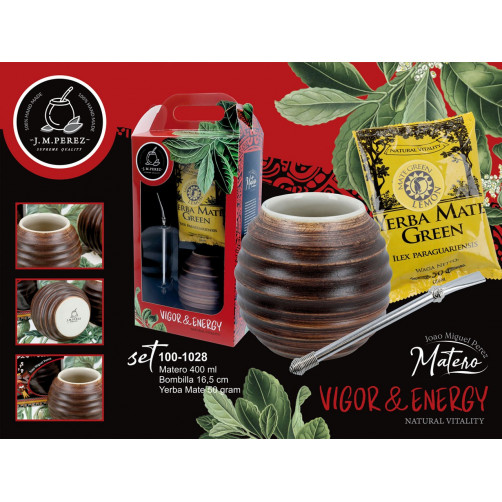 Zestaw do Yerby - Naczynie Ceramiczne (brązowe) + bombilla + Yerba Mate Green 50g