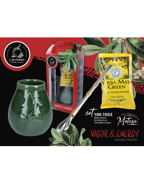 Zestaw do Yerby - Naczynie Ceramiczne zieleń transparentna) + bombilla + Yerba Mate Green 50g