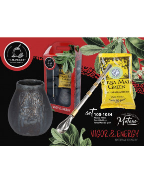 Zestaw do Yerby - Naczynie Ceramiczne (metaliczne) + bombilla + Yerba Mate Green 50g