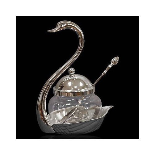 Cukiernica posrebrzana łabędź z łyżeczką W1248