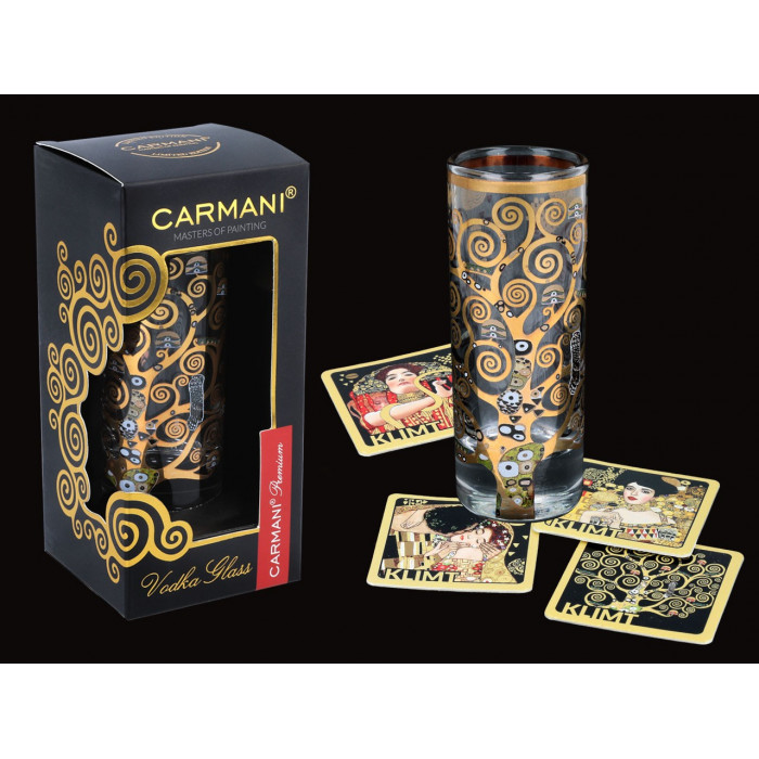 Kieliszek do wódki - G. Klimt. Drzewo (CARMANI) + komple 4 podkładek korkowych