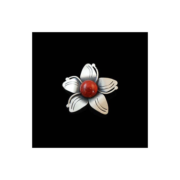 Broszka srebrna kwiatek z koralowcem SA 450 10.8g