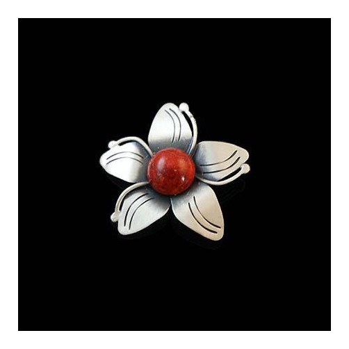 Broszka srebrna kwiatek z koralowcem SA 450 10.8g