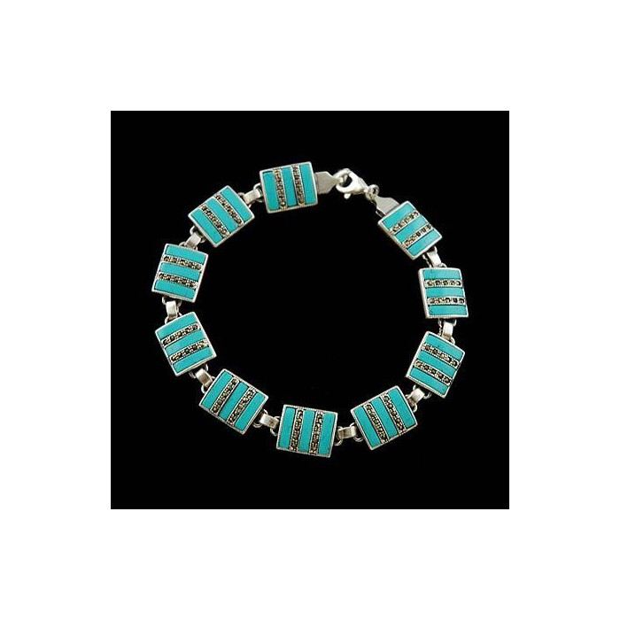 Bransoletka srebrna z turkusami i markazytami B 23.8g