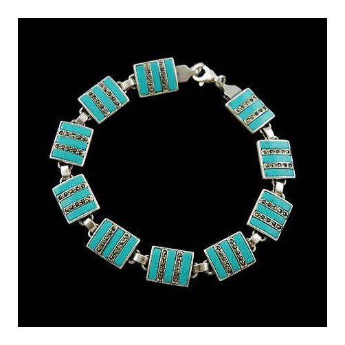 Bransoletka srebrna z turkusami i markazytami B 23.8g