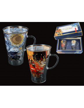 Kpl. 2 szklanych kubków - V. Van Gogh. Gwiaździsta noc + Taras kawiarki w nocy (CARMANI)