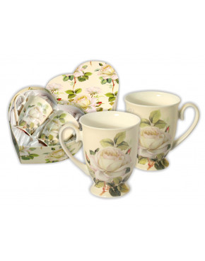 Serce - 2 kubki prezentowe - biała róża