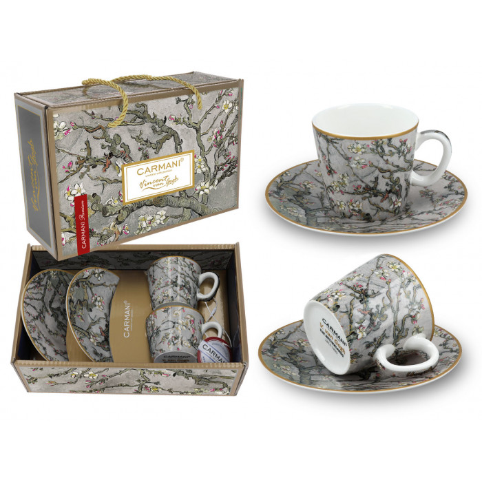 Kpl. 2 filiżanek espresso - V. van Gogh, Kwitnący Migdałowiec, srebrny (CARMANI)