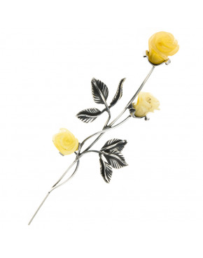 Róża srebrna z żółtym bursztynem ROZ9