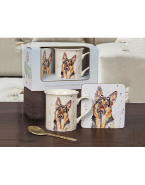 Kpl. Kubek z podkładką i łyżeczką - Mans Best Frnd G/Shep