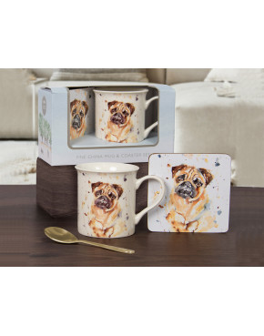 Kpl. Kubek z podkładką i łyżeczką - Mans Best Frnd Pug