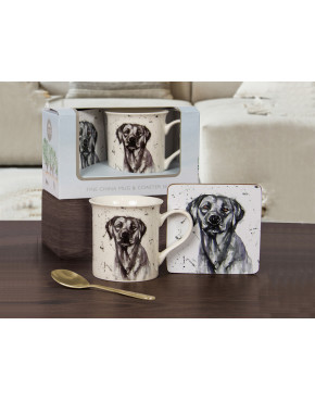 Kpl. Kubek z podkładką i łyżeczką - Mans Best Frnd B/Lab