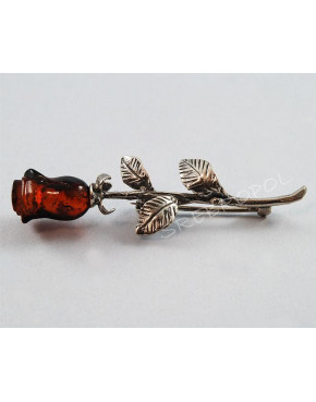 Broszka srebrna róża z bursztynem BR 29/0