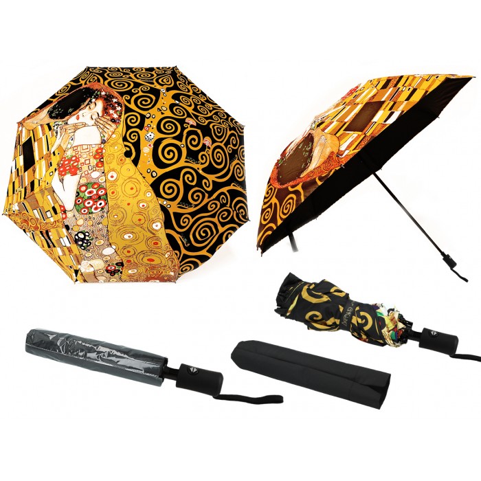 Parasol automatyczny, składany - G. Klimt, Pocałunek i Drzewo życia (dekoracja na wierzchu) (CARMANI 021-7305A
