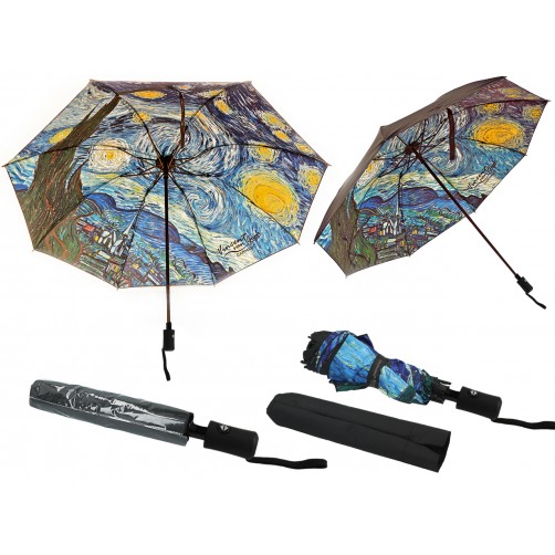 Parasol automatyczny, składany - V. van Gogh, Gwiaździsta Noc (dekoracja pod spodem) (CARMANI) 021-7321A