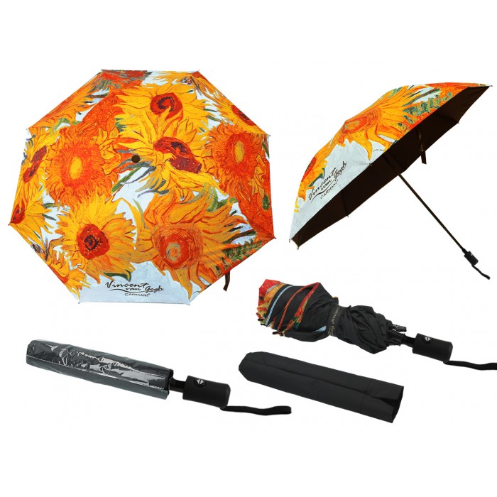 Parasol automatyczny, składany - V. van Gogh, Słoneczniki (dekoracja na wierzchu) (CARMANI) 021-7322A