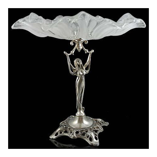 Patera szkłana z podstawą platerowaną srebrem P-599/296