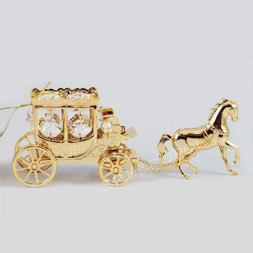 Złota figurka karoca z koniem z kryształkami swarovskiego 122-0207