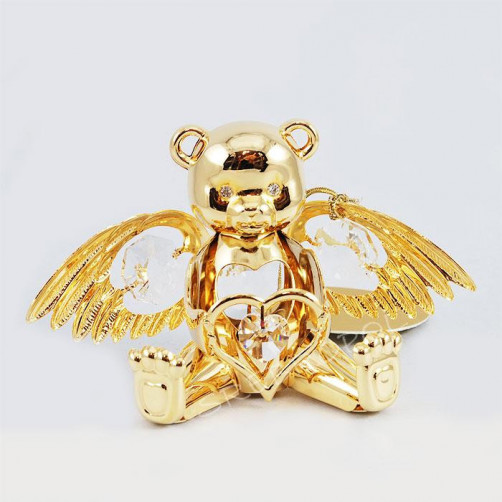 Złota figurka niedźwiadek z kryształkami swarovskiego 1007349