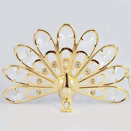 Złota figurka paw na przyssawce z kryształkami swarovskiego 1007481