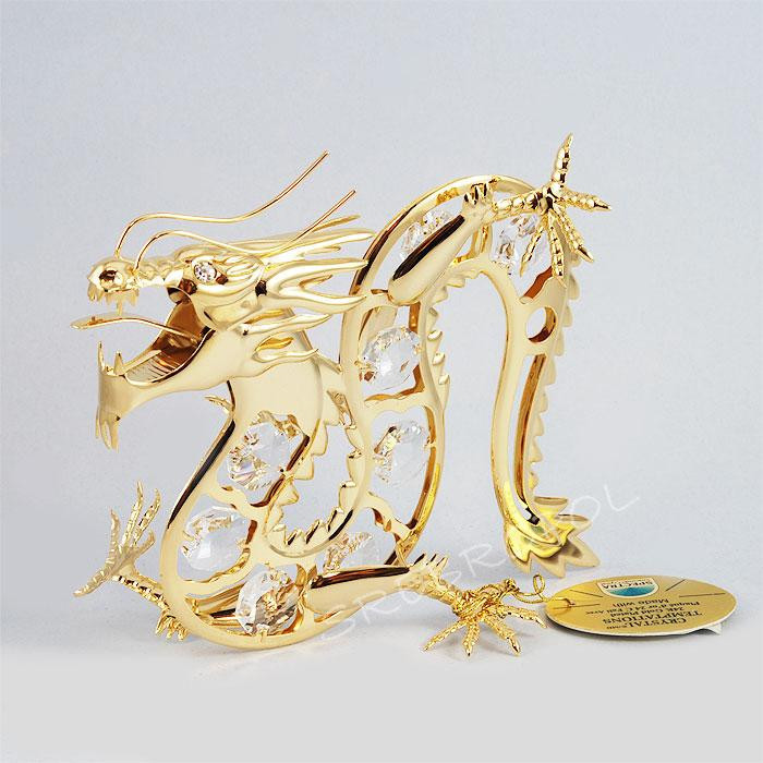 Złota figurka smok z kryształkami swarovskiego 122-0024