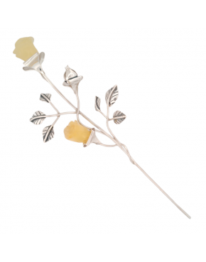 Róża srebrna z żółtym bursztynem RÓŻ22