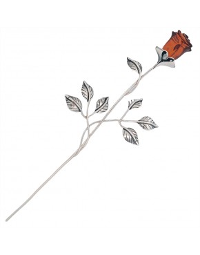 Róża srebrna z brązowym bursztynem RÓŻ30