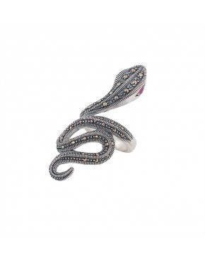 Pierścionek srebrny wąż z markazytami PIE18