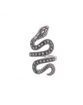 Pierścionek srebrny wąż z markazytami PIE19