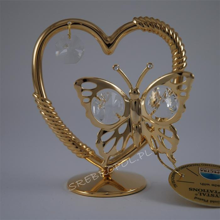 Złote serce z motylkiem z kryształkami swarovskiego 122-0053