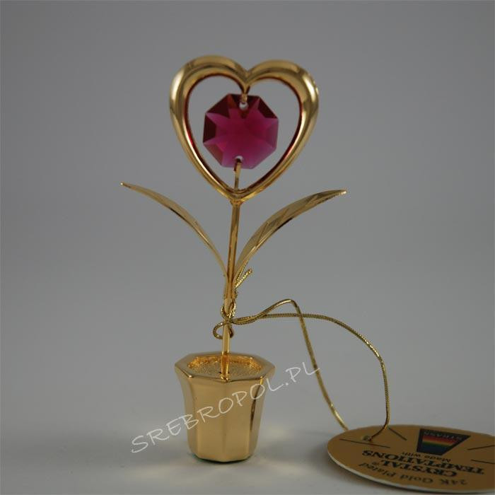 Złota figurka kwiat serce z krysztalkami swarovskiego 122-0033