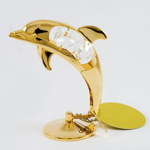 Złota figurka delfin z kryształkami swarovskiego 122-0052